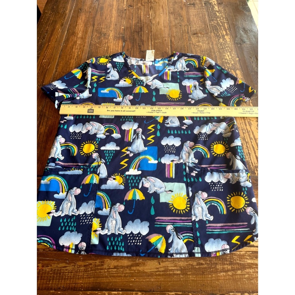 Disney Scrubstar Scrub Top Womens XL Multicolor Eeyore Print V Neck Medical - Picture 3 of 9